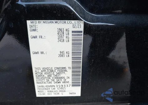 2023 Nissan Altima Sv Fwd from USA, damaged, VIN 1N4BL4DV8PN359337